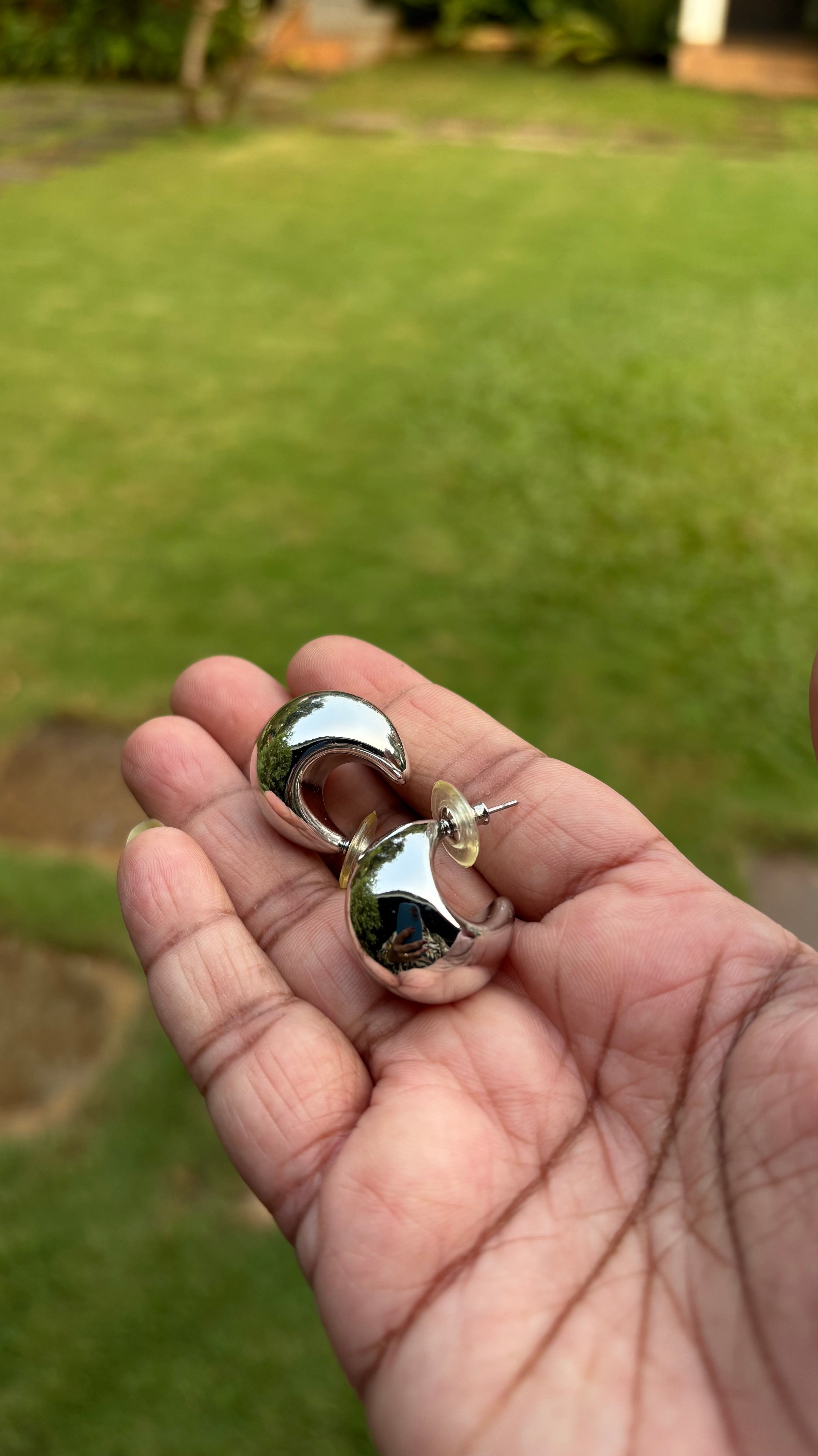 Silver Chunky Graduated Hollow Hoop Earring