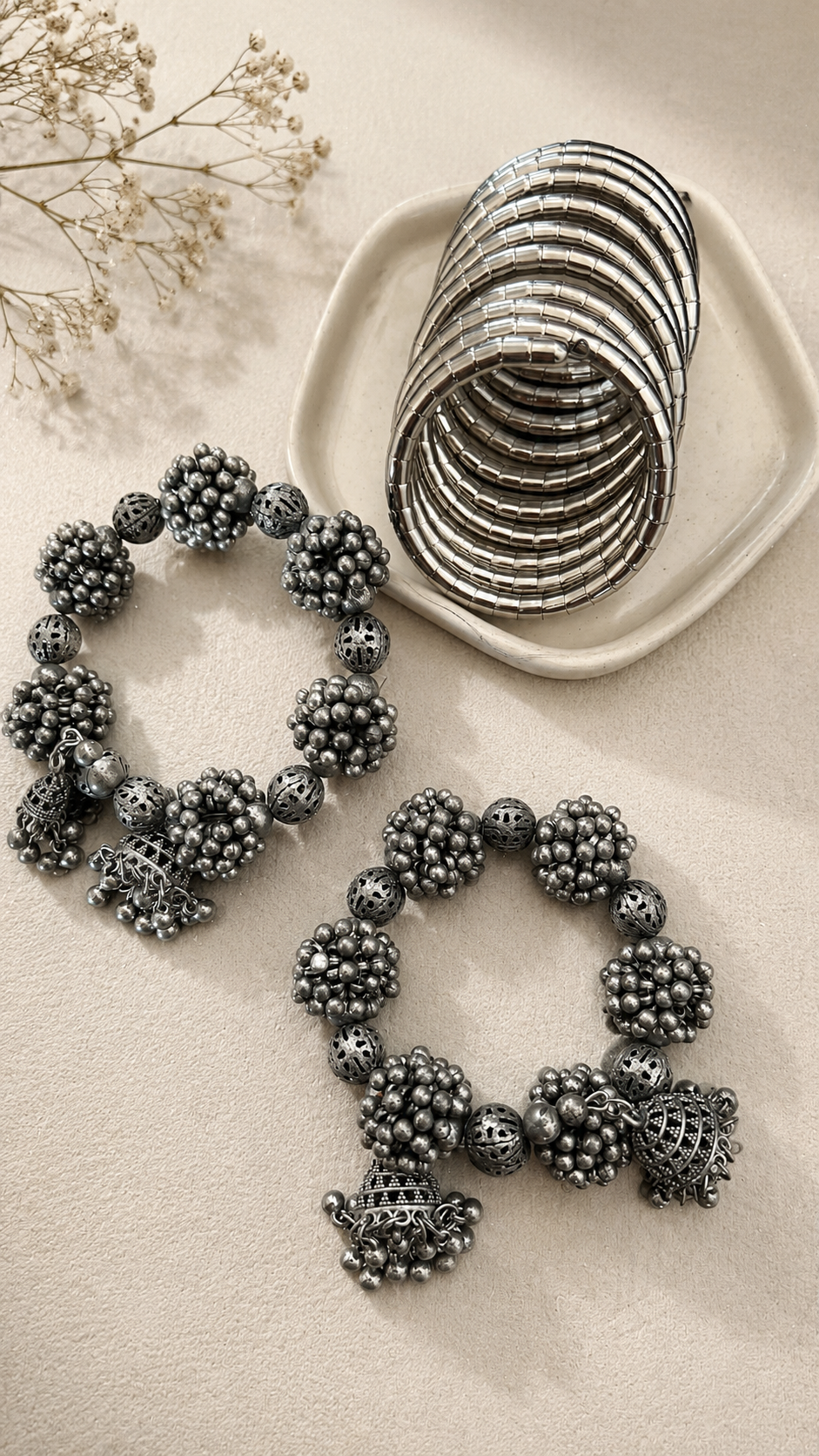 Boho Oxidized Beaded Bracelet Combo