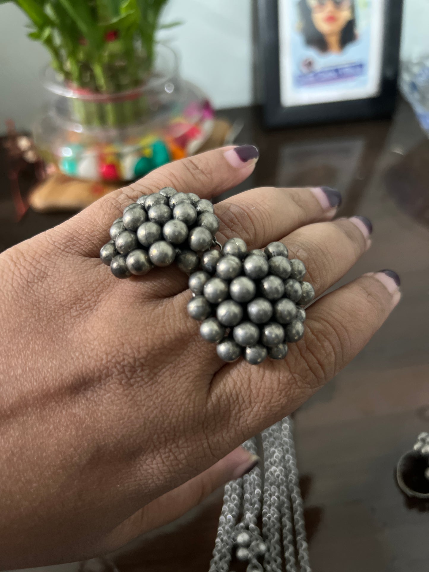 Gungroo long  Earring and adjustable ring