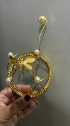 Dragonfly Pearl Hair Cage Bun Pin | Elegant Gold Hair Accessory – Riverblend