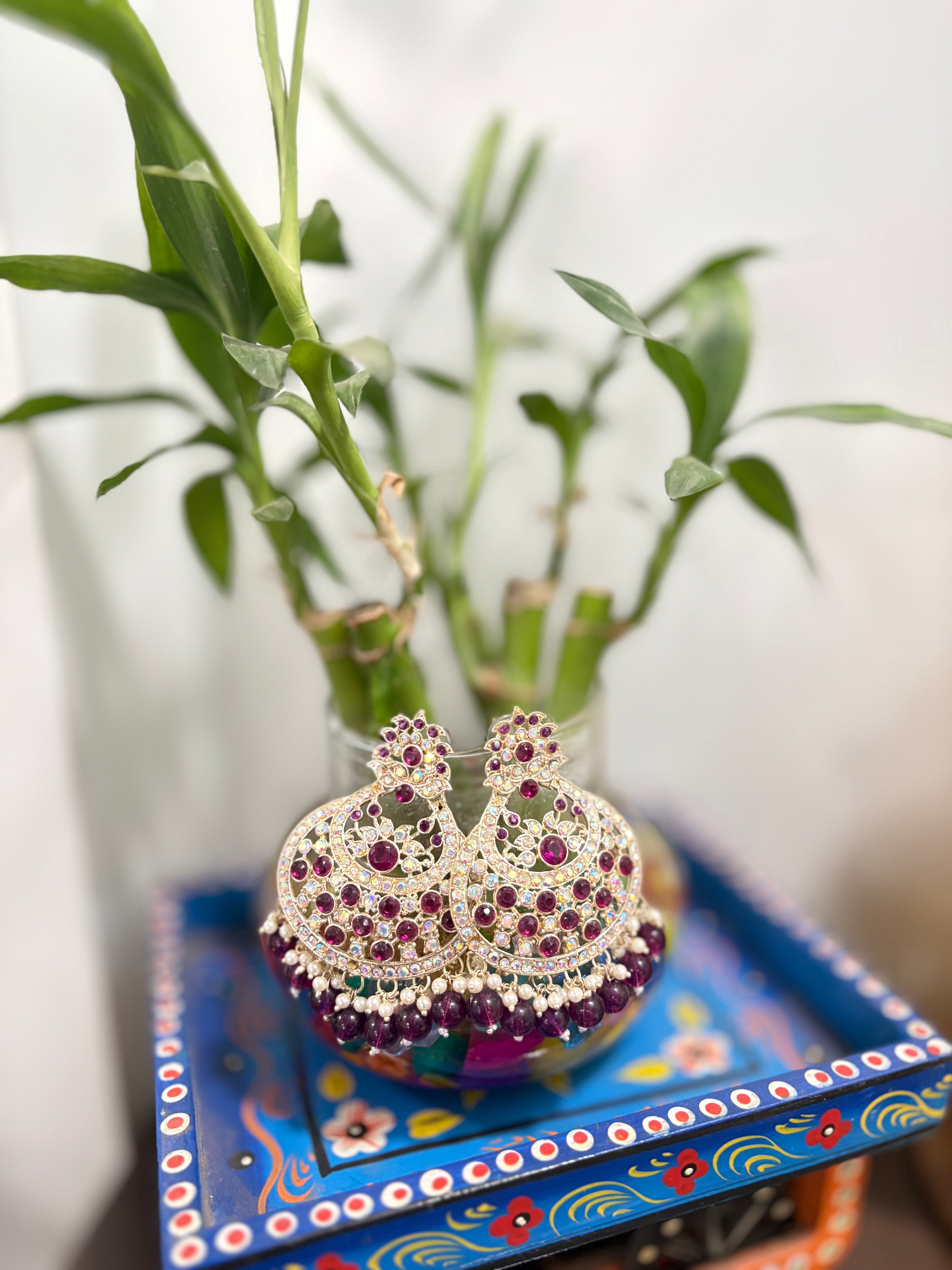 Magenta stone Chandbali