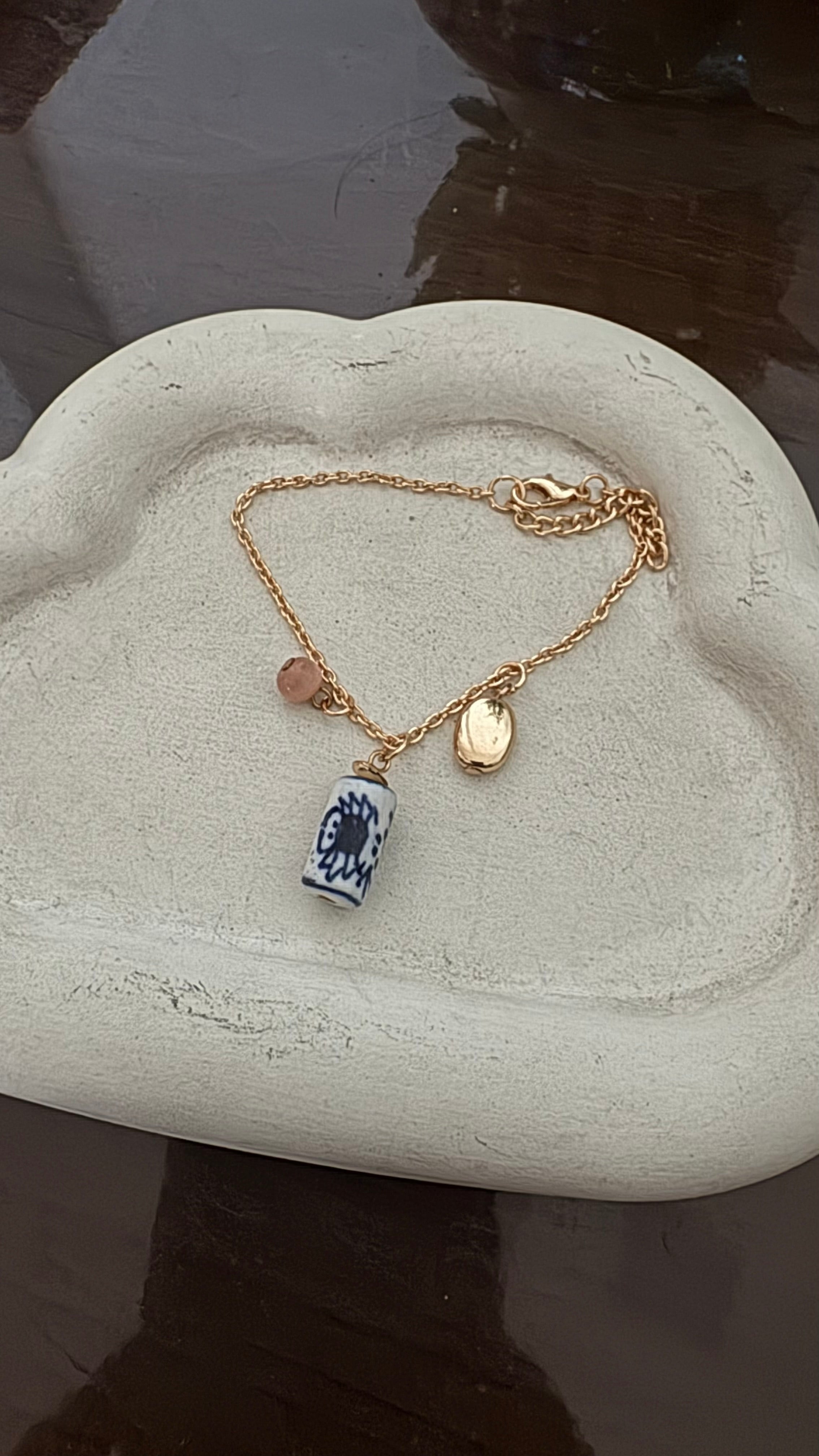 Pottery Bead Gold Plated Bracelet