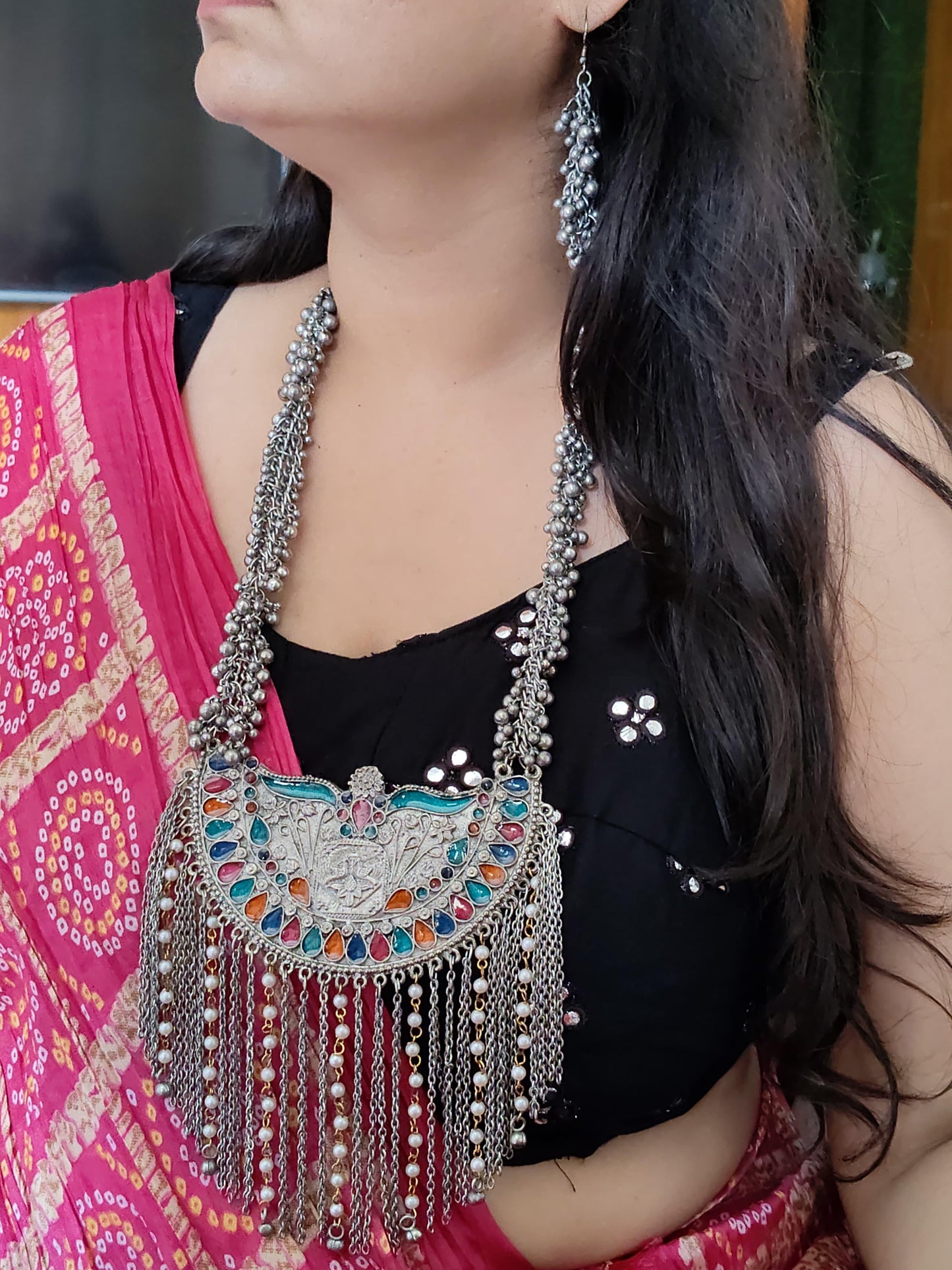 Oxidised oversized necklace set