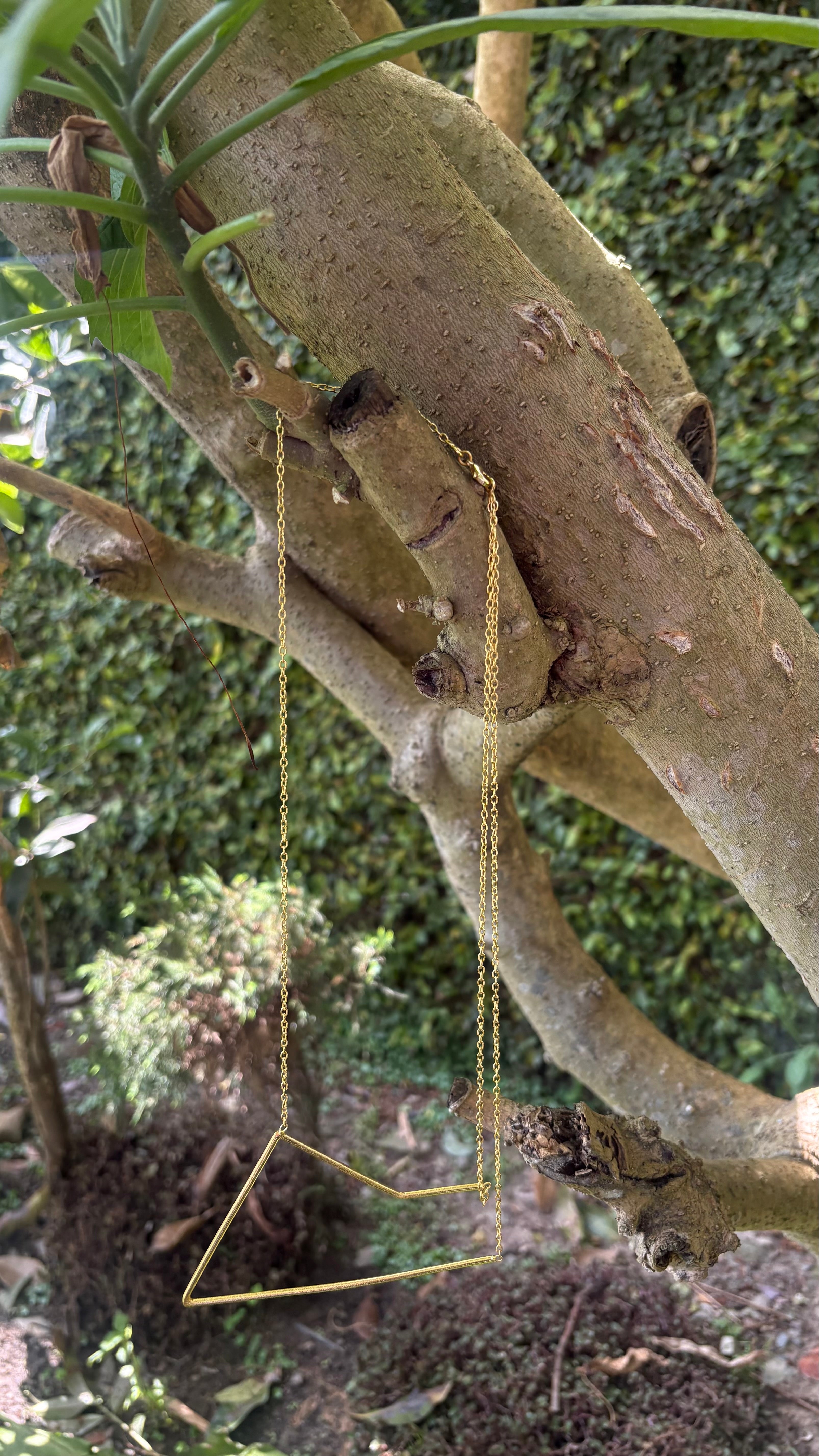 Minimal Geometric Triangle Necklace | Gold Tone Pendant | Riverblend