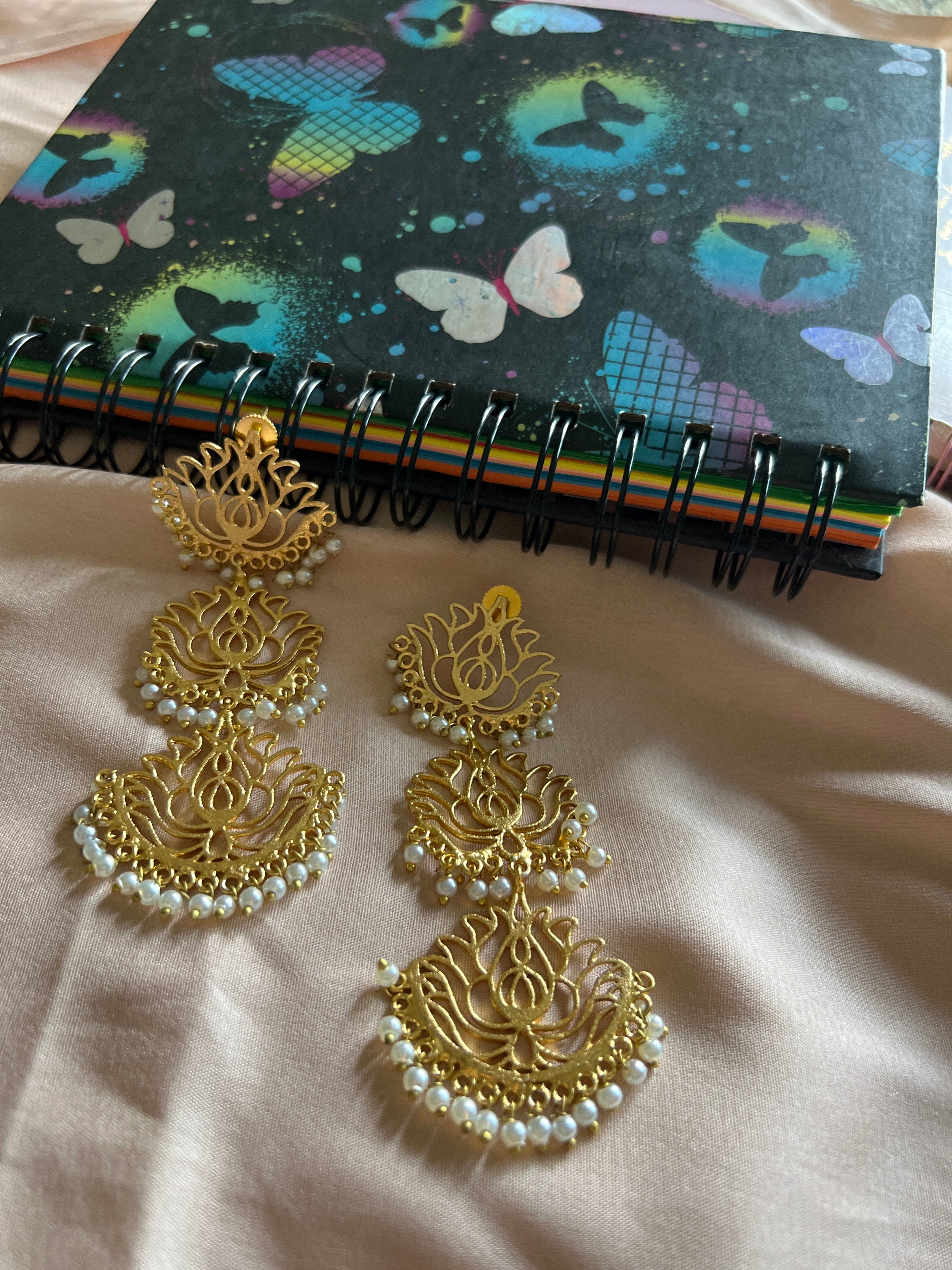 Golden 3 layer lotus earring