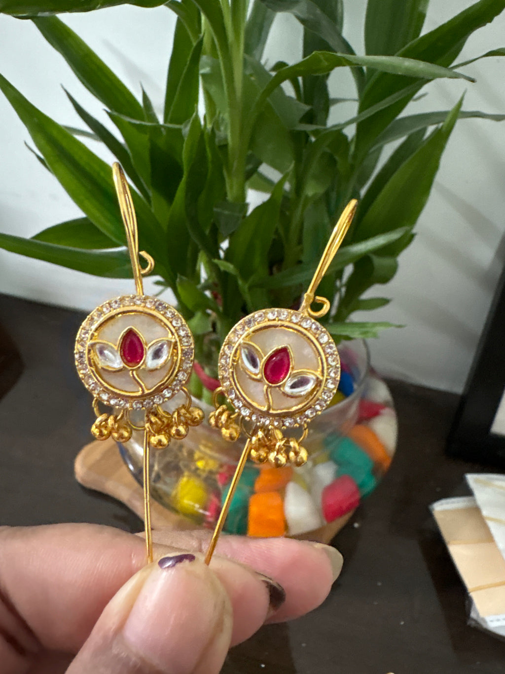Red stone Kundan earmuff