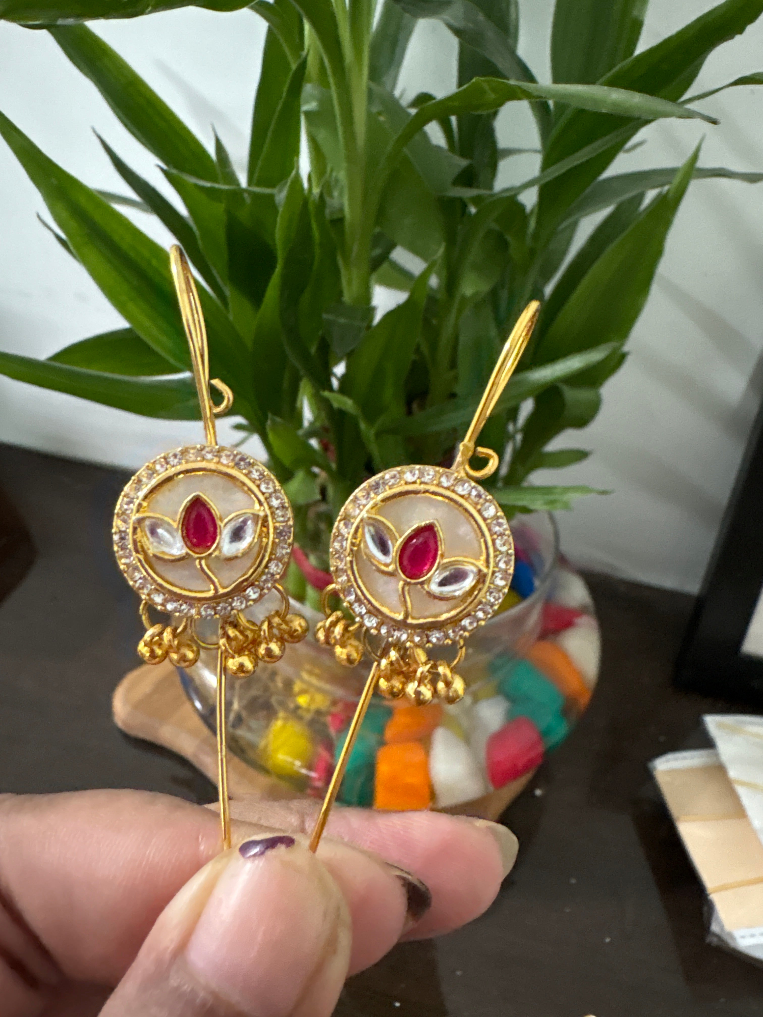 Red stone Kundan earmuff
