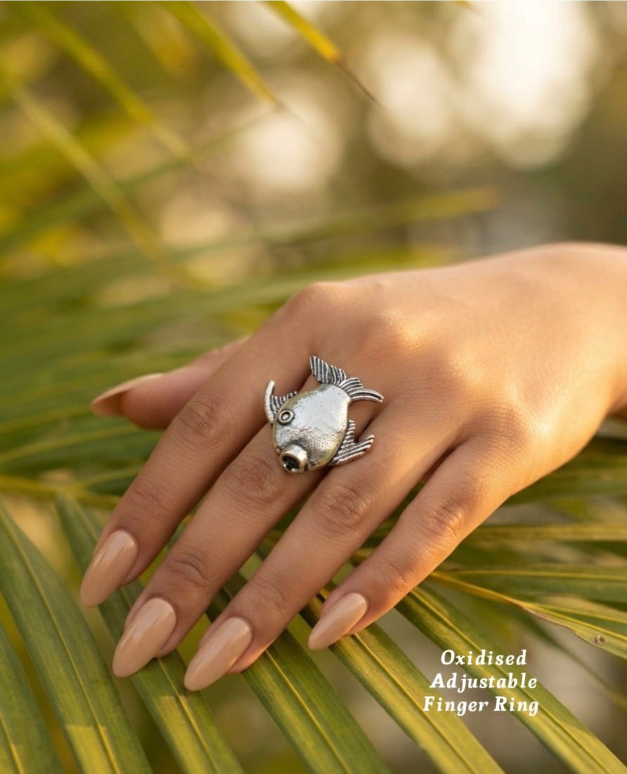 Oxidised Fish Adjustable Ring – Vintage Statement Ring