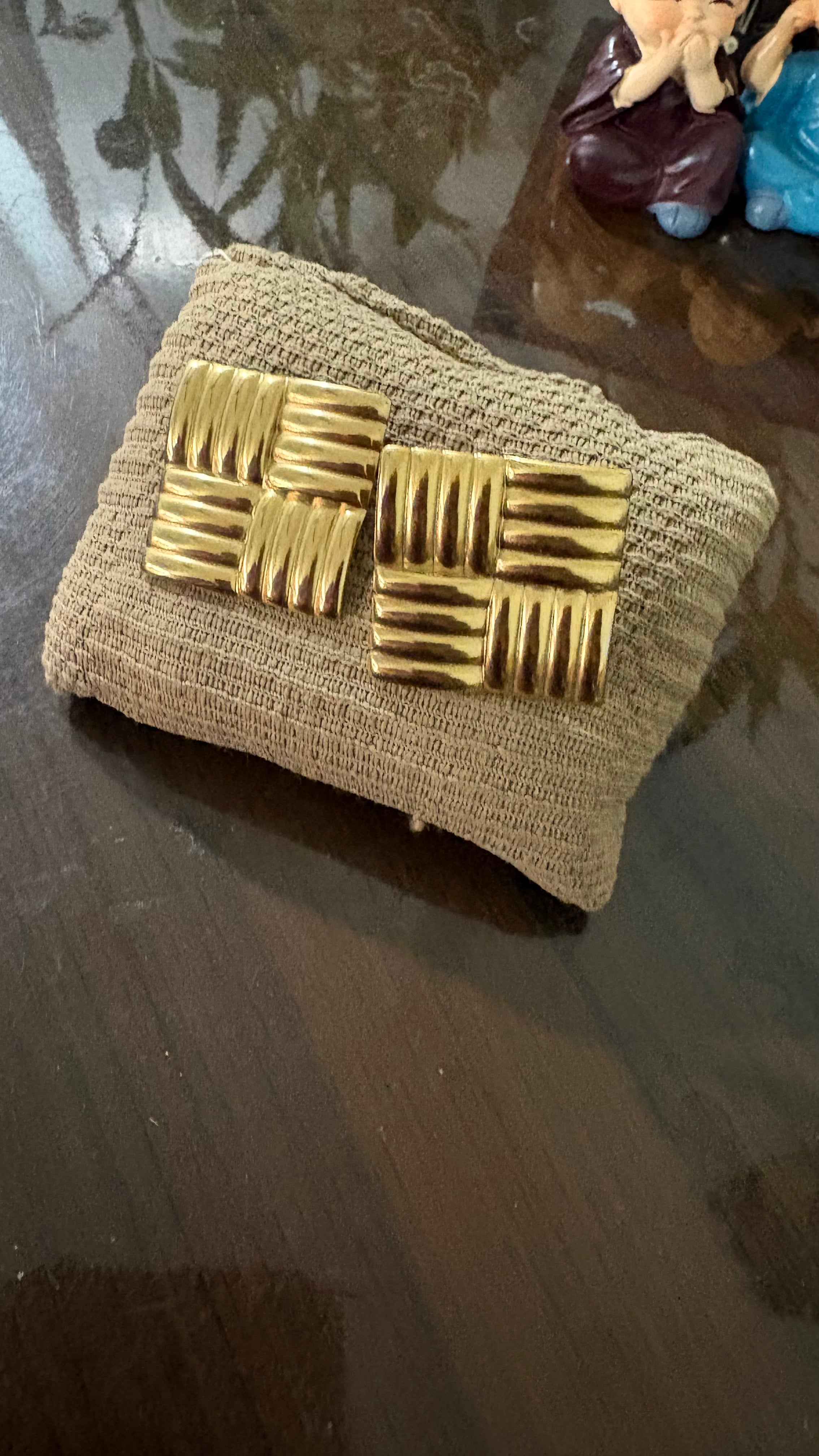 Gold Textured Square Statement Earrings