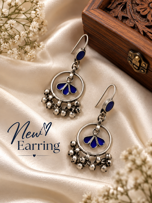 💙 Blue Enamel Silver-Tone Drop Earrings