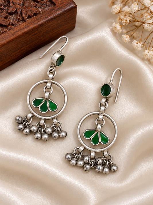 Emerald Green Floral Oxidised Earring