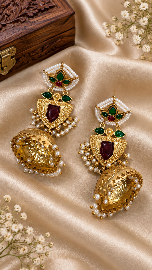Royal Kundan & Pearl Jhumka Earrin