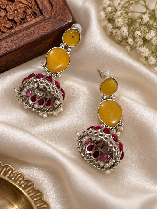Mustard & Ruby Jhumka Earrings