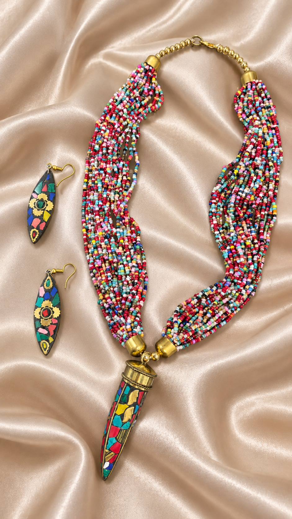 Multicolour Beaded Statement Necklace Set