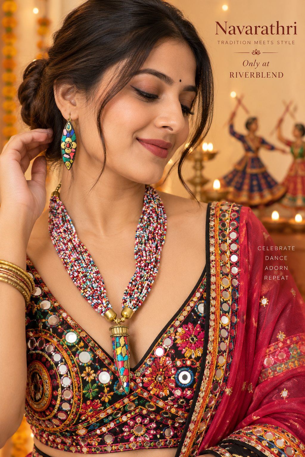 Multicolour Beaded Statement Necklace Set