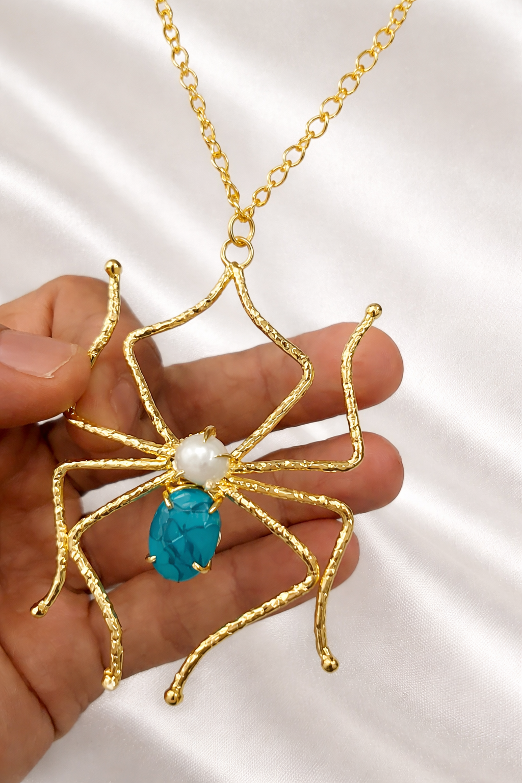 Spider Pearl & Turquoise Statement Necklace