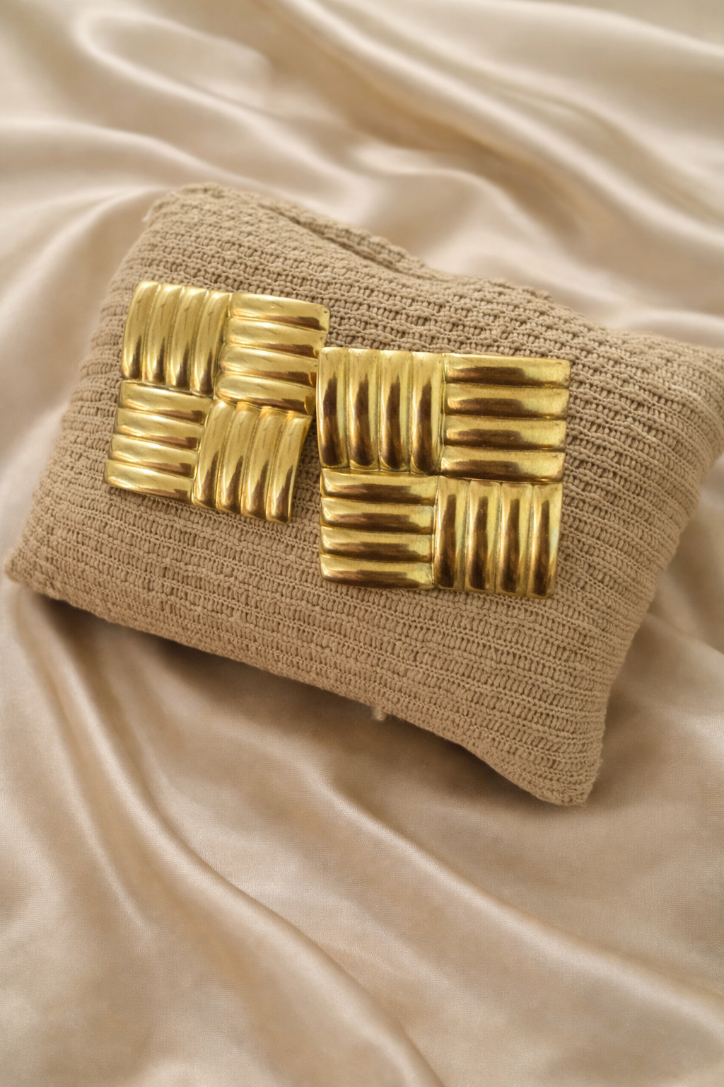 Gold Textured Square Statement Earrings