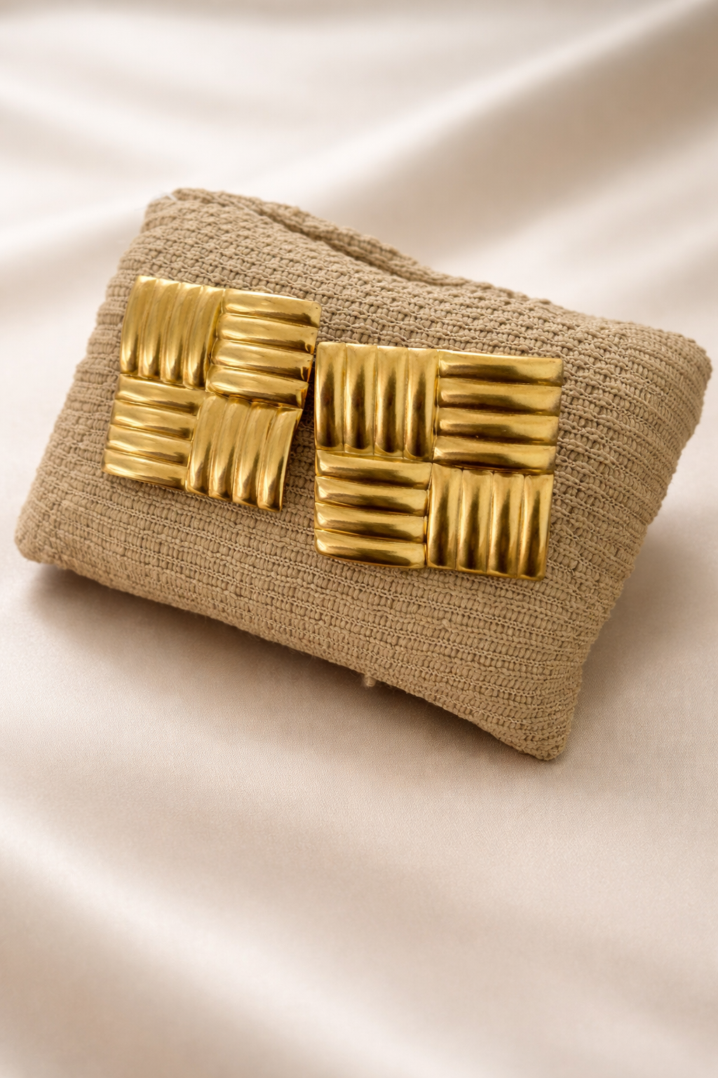 Gold Textured Square Statement Earrings