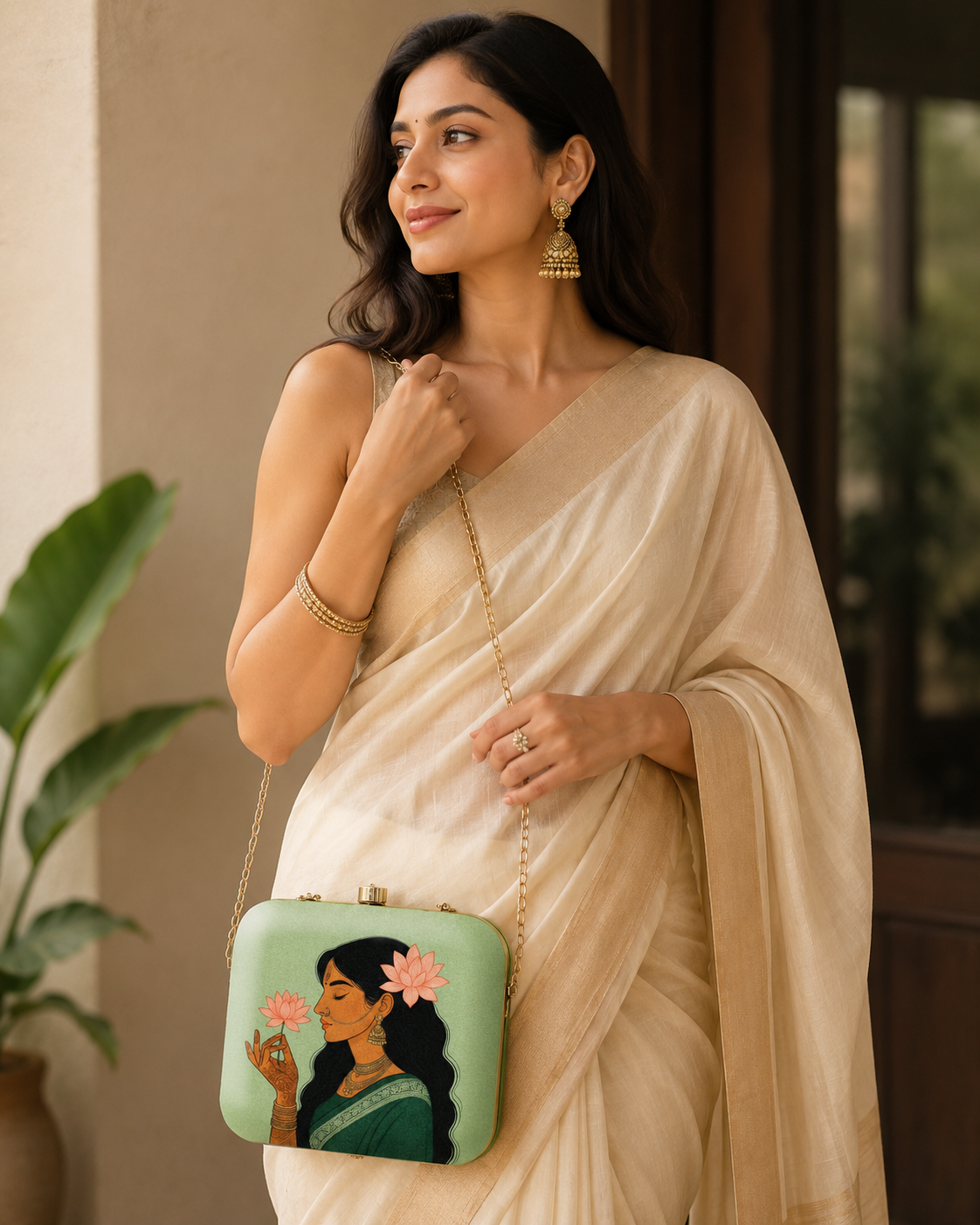 Handcrafted Lotus Muse Box Clutch – Mint Green