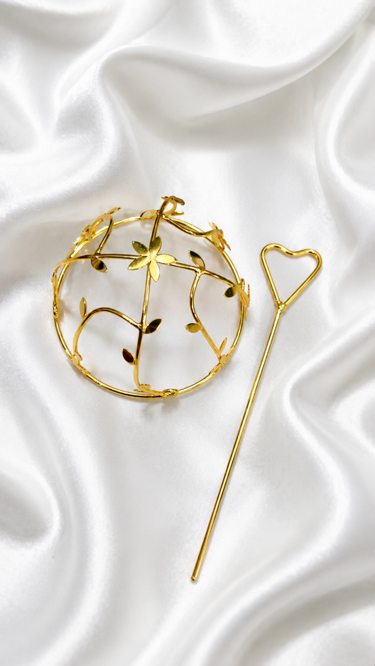 Golden Floral Hair Bun Cage with Heart Hair Pin
