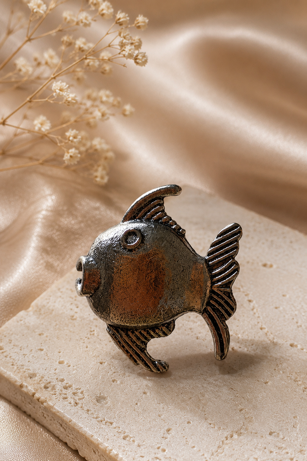 Oxidised Fish Adjustable Ring – Vintage Statement Ring