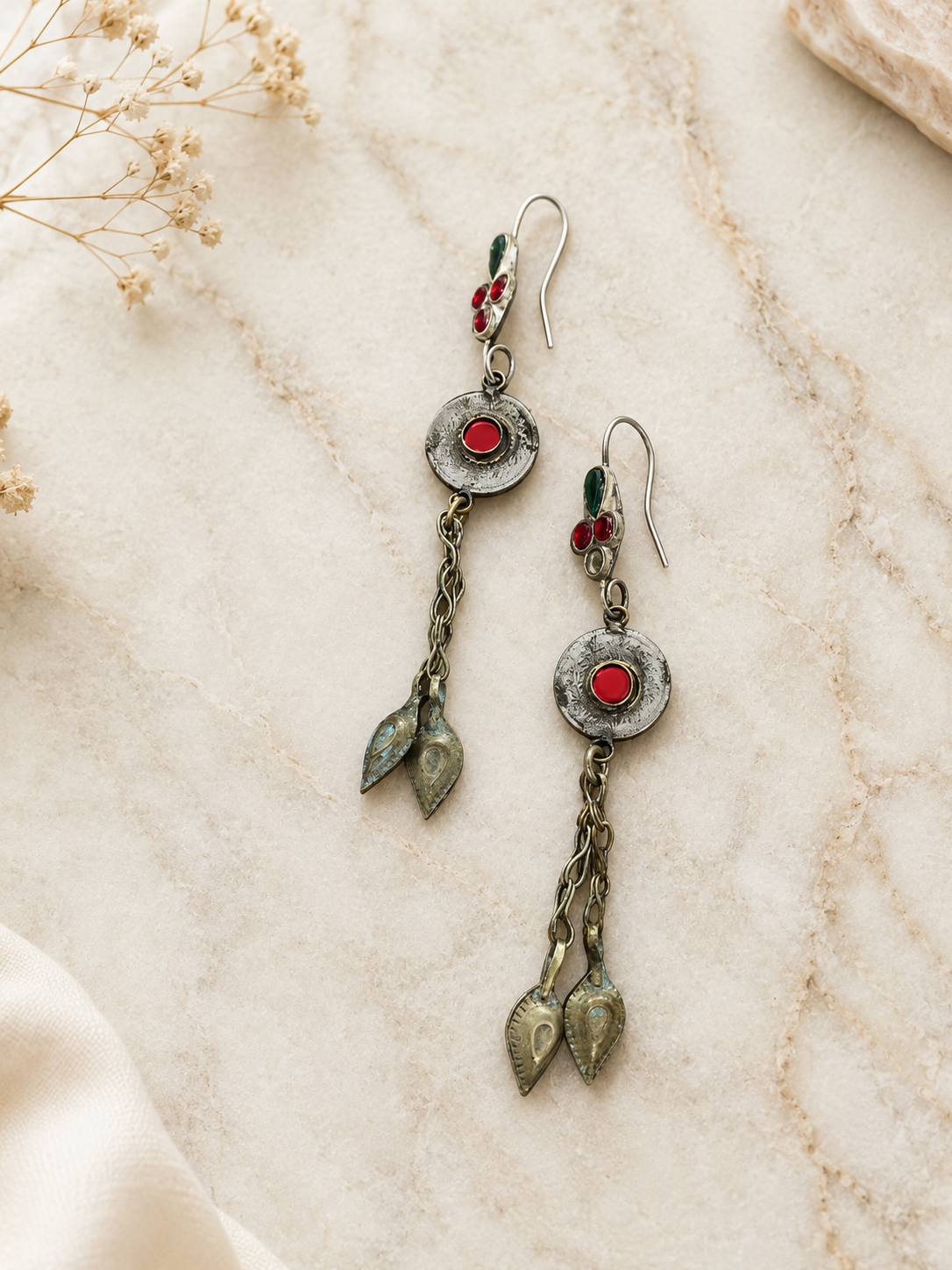 Vintage Tribal Leaf Drop Earrings