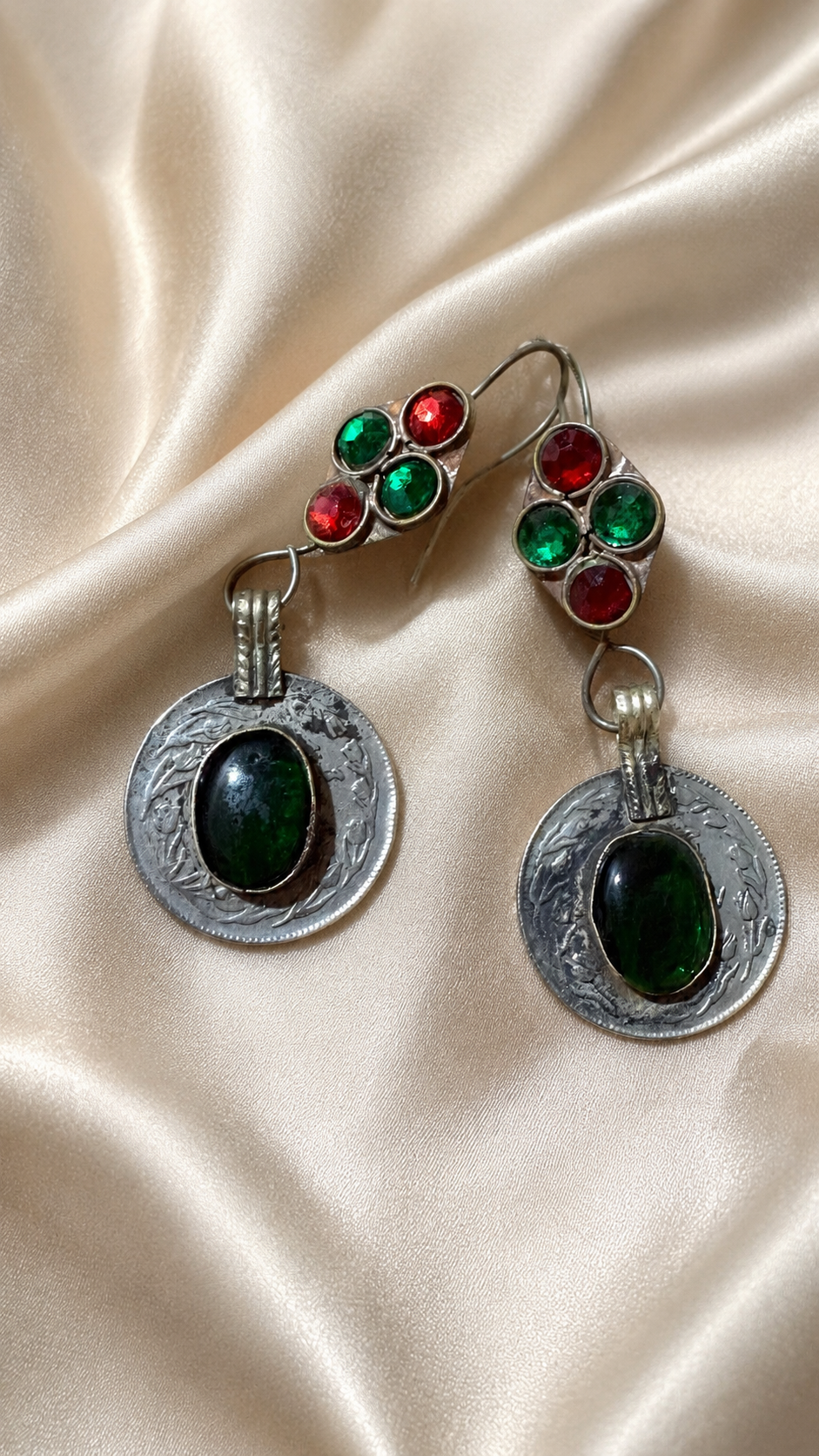 Vintage Green Stone Statement Earrings