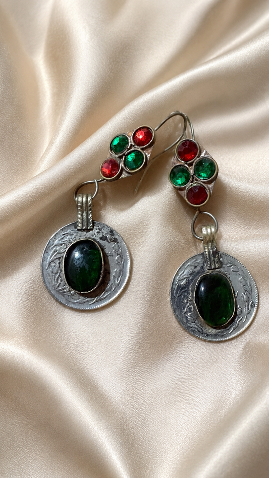 Vintage Green Stone Statement Earrings
