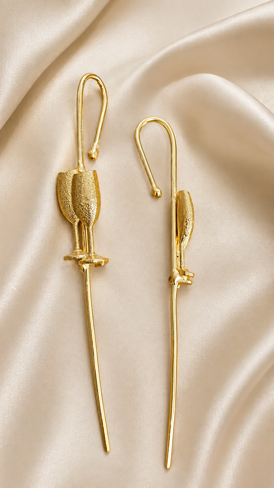 Golden Sculptural Long Drop Earrings