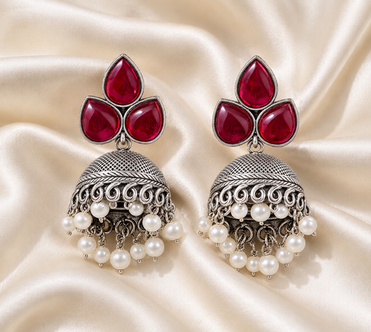 Ruby stone small jhumka