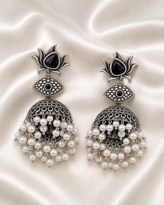 Pearl black stone silver Jhumka