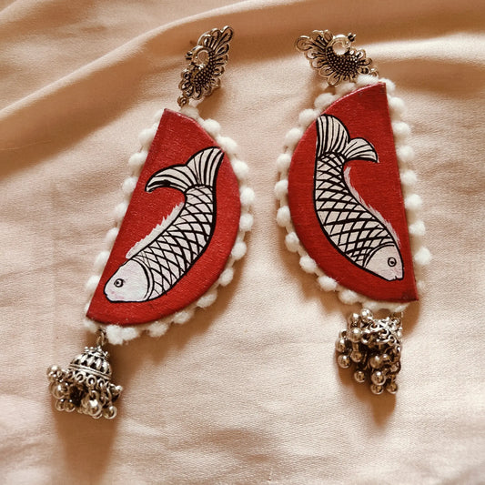 Red & White Fish Design Handcrafted Earrings