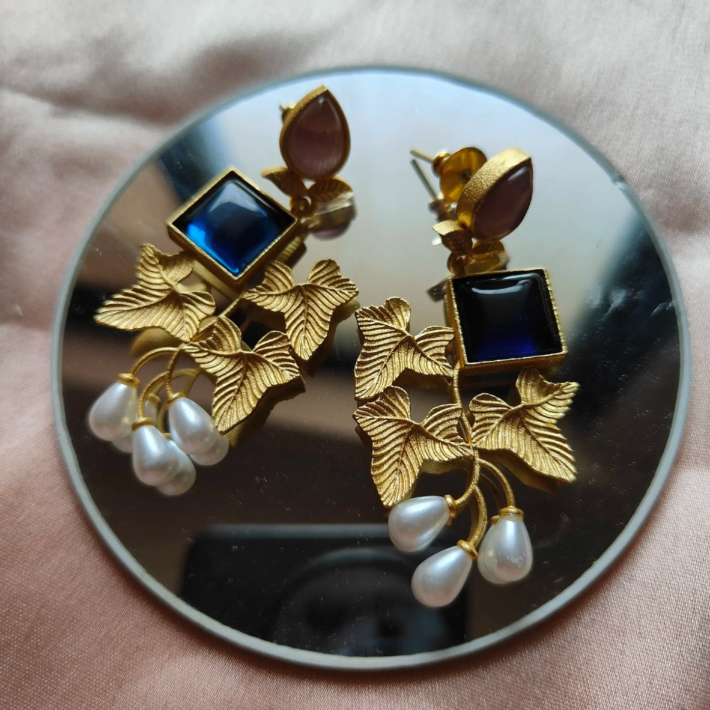 Blue Stone Leaf Earring