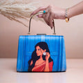 Red Saree Printed Clutch Bag with Handle & Sling Chain