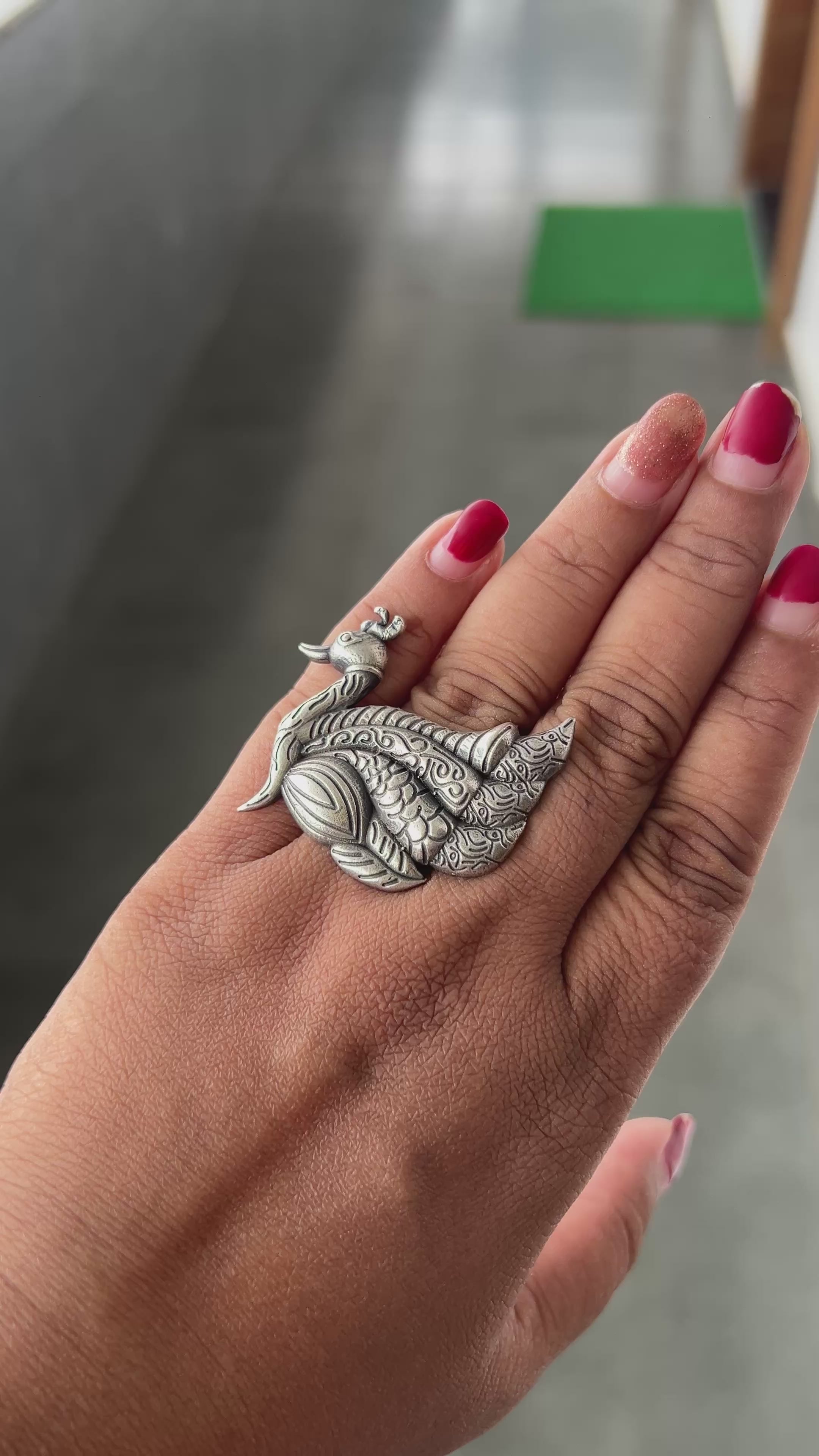 Vintage Peacock Oxidised Ring adjustable ring