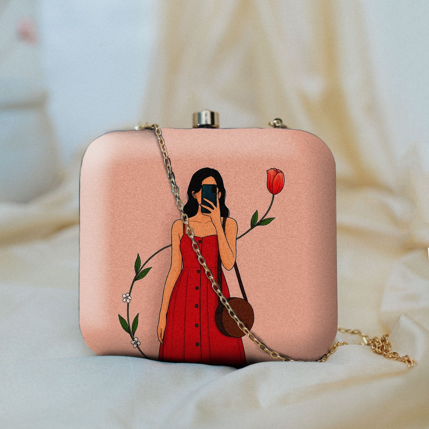 Potrait art printed clutch bag