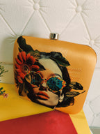 Digital print satin fabric clutch bsg