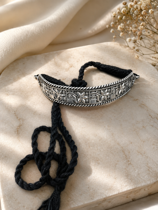 Oxidised Silver Floral Choker