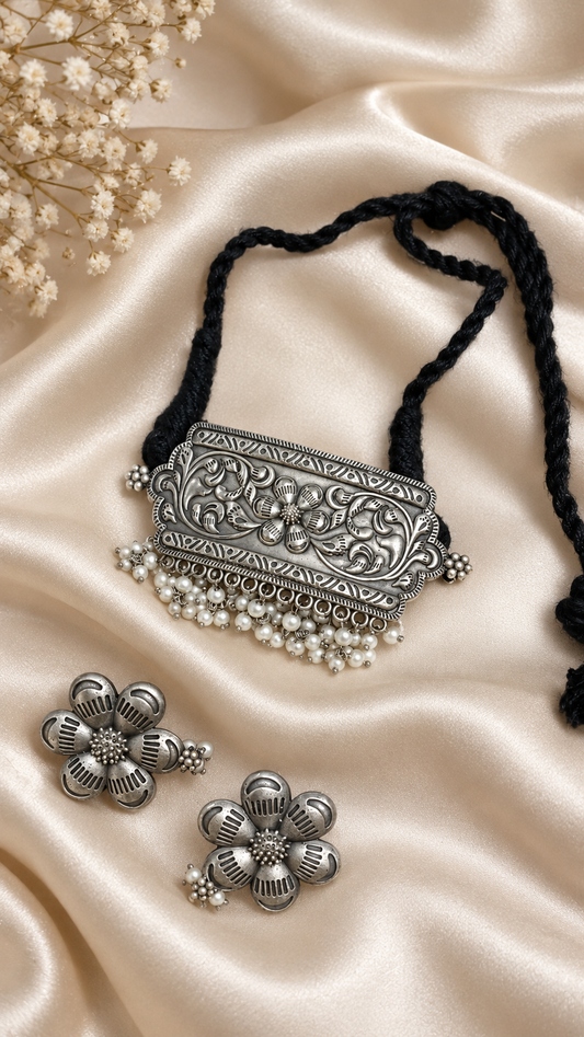 Oxidised Silver Statement Necklace Set