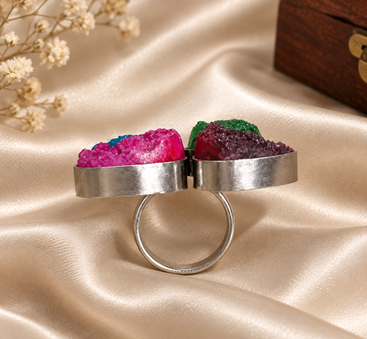 Multicolour Druzy Statement Ring
