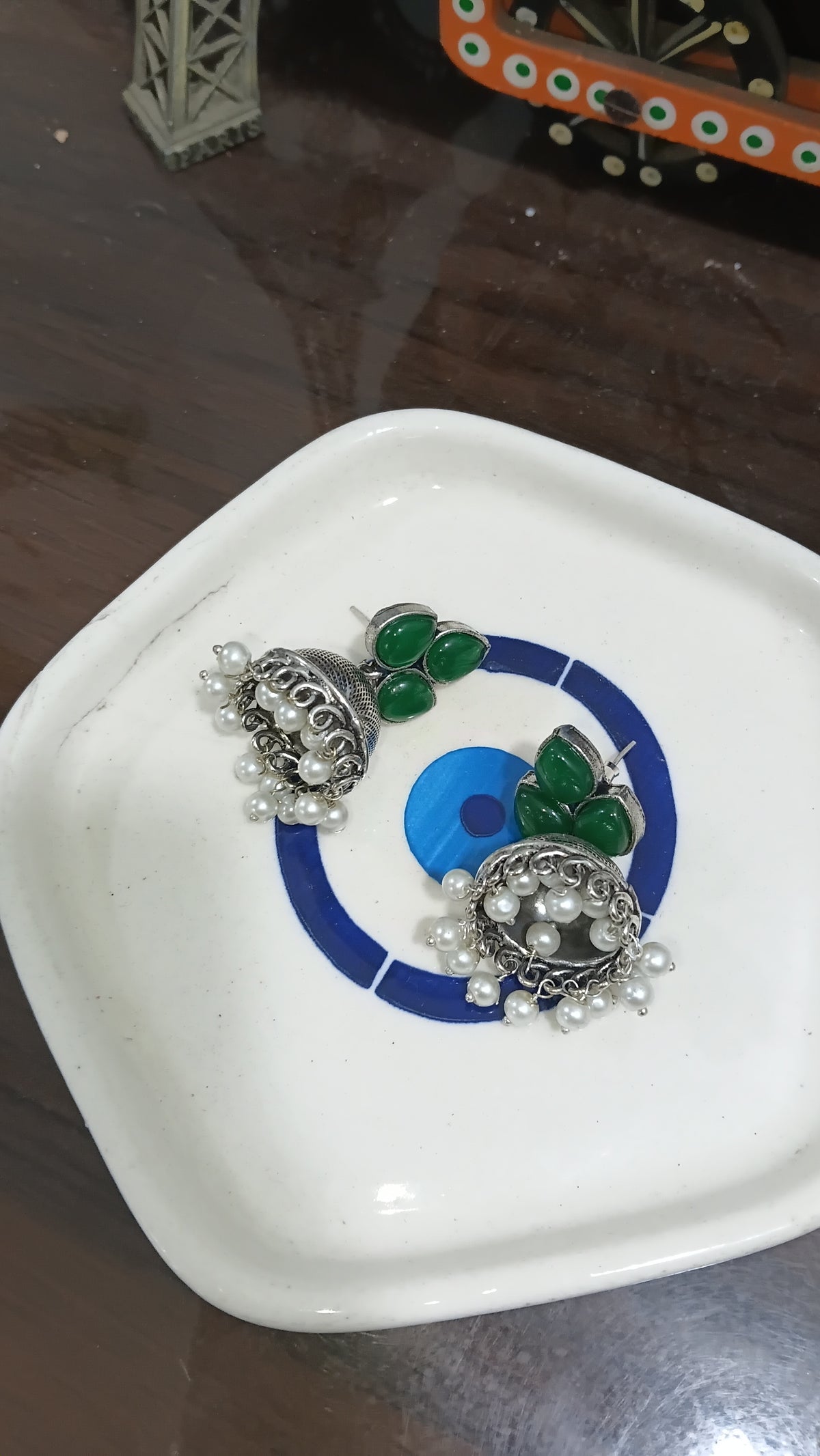Green stone small jhumka