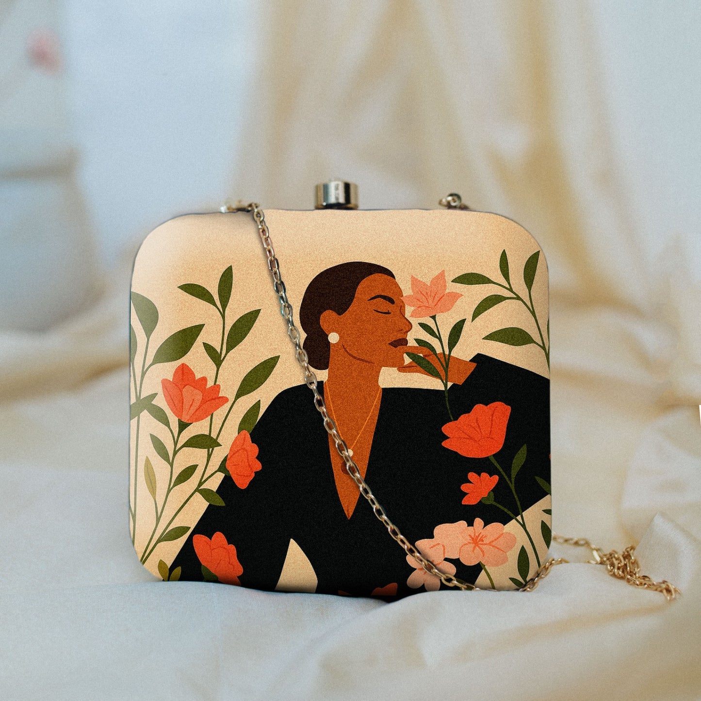 Potrait art printed clutch bag