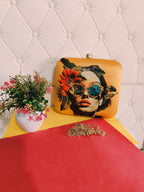 Digital print satin fabric clutch bsg