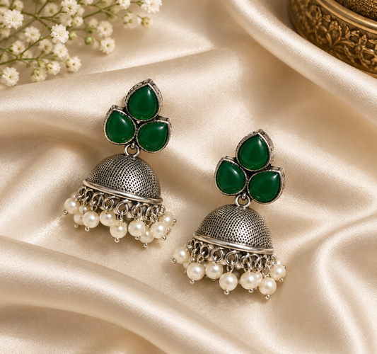 Green stone small jhumka
